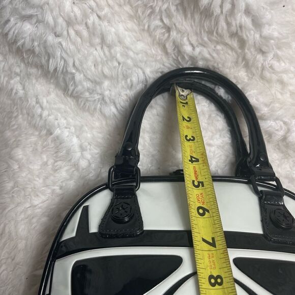 LOUNGEFLY STAR WARS STORMTROOPER SMALL DOME SATCHEL BLACK &WHITE PATENT. - Picture 12 of 15